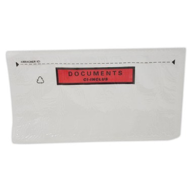 Pochettes adhésives 'DOCUMENTS CI-INCLUS' format DL 228x120 mm x1000 - Shopdeschefs