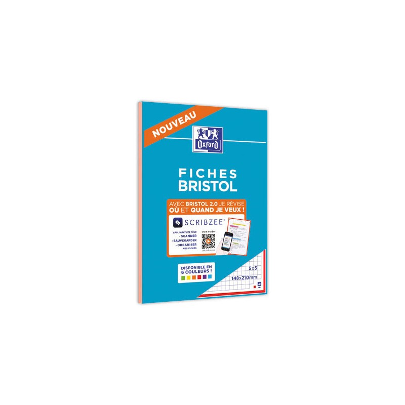 Bloc 30 feuilles de fiches bristol rouge A5 5x5 - Oxford