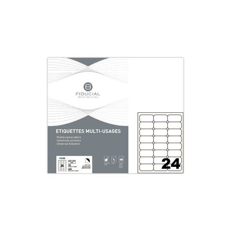 Planches d'étiquettes FIDUCIAL coins ronds 63,5x33,9mm 2400 étiq/boîte x100 - Fiducial Office Solutions