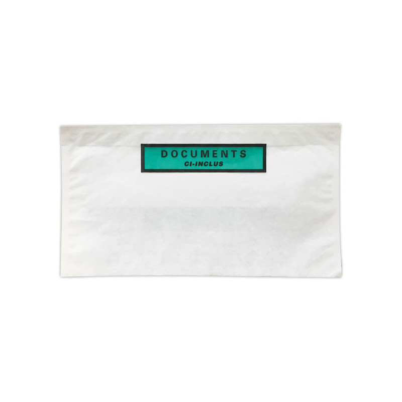 Pochettes adhésives "Documents ci, inclus" format DL, 228x120 mm x1000 - Shopdeschefs