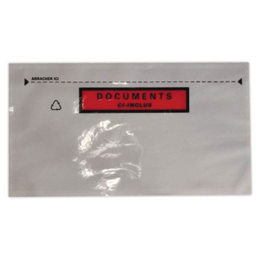 Pochettes adhésives 'DOCUMENTS CI-INCLUS' format DL 240x130 mm x100 - Shopdeschefs
