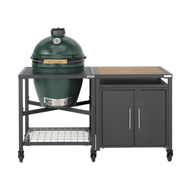 Pack MEDIUM Big Green Egg: Table modulaire, ConvEGGtor, meuble acacia & mobilité optimale pour cuisine extérieure élégante