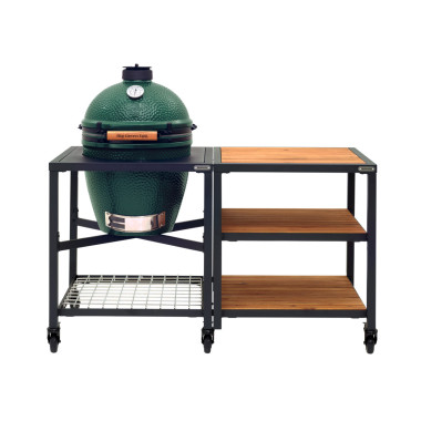 Pack LARGE Big Green Egg: Table modulaire, Meuble acacia, ConvEGGtor, Mobilité optimale