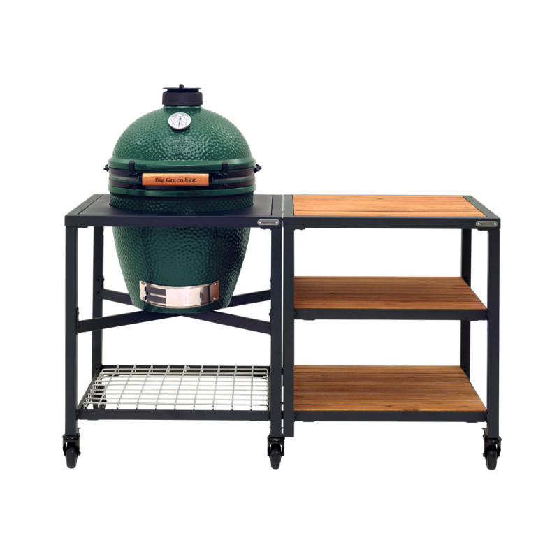 Pack LARGE Big Green Egg: Table modulaire, Meuble acacia, ConvEGGtor, Mobilité optimale