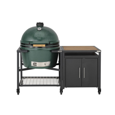 Pack Big Green Egg 2XL : Barbecue, Table Modulaire et Meuble Placard Acacia avec Mobilité Optimale