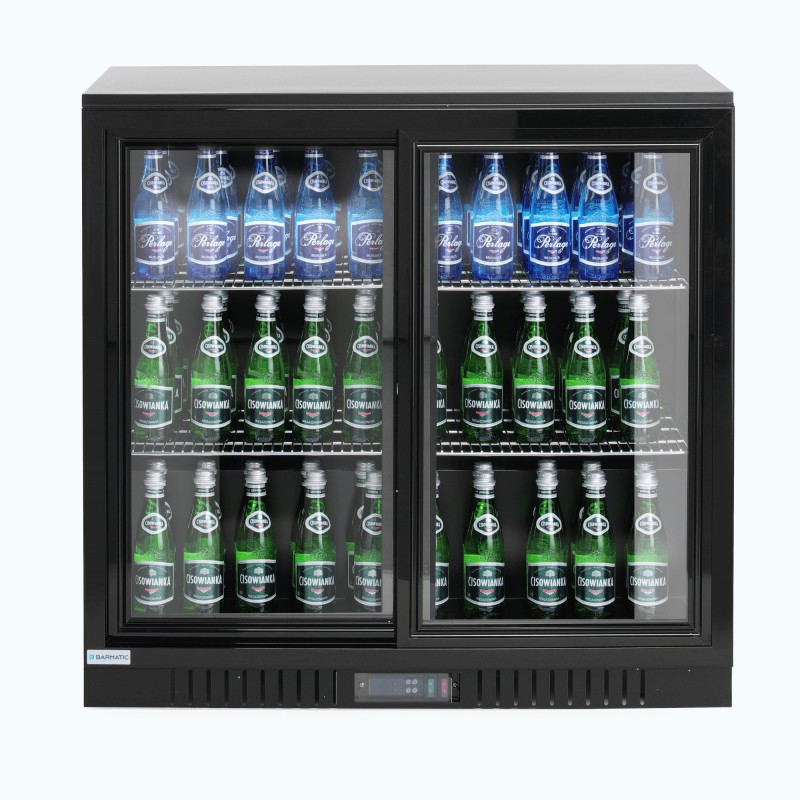 Réfrigérateur de bar CANDOUR 198L avec porte coulissante, 900x520x(H)835, noir - Finedine