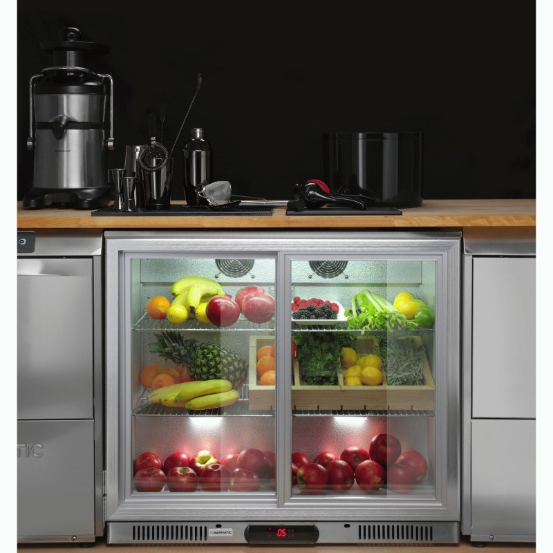 Réfrigérateur de bar CANDOUR 198L avec porte coulissante, 900x520x(H)835, noir - Finedine