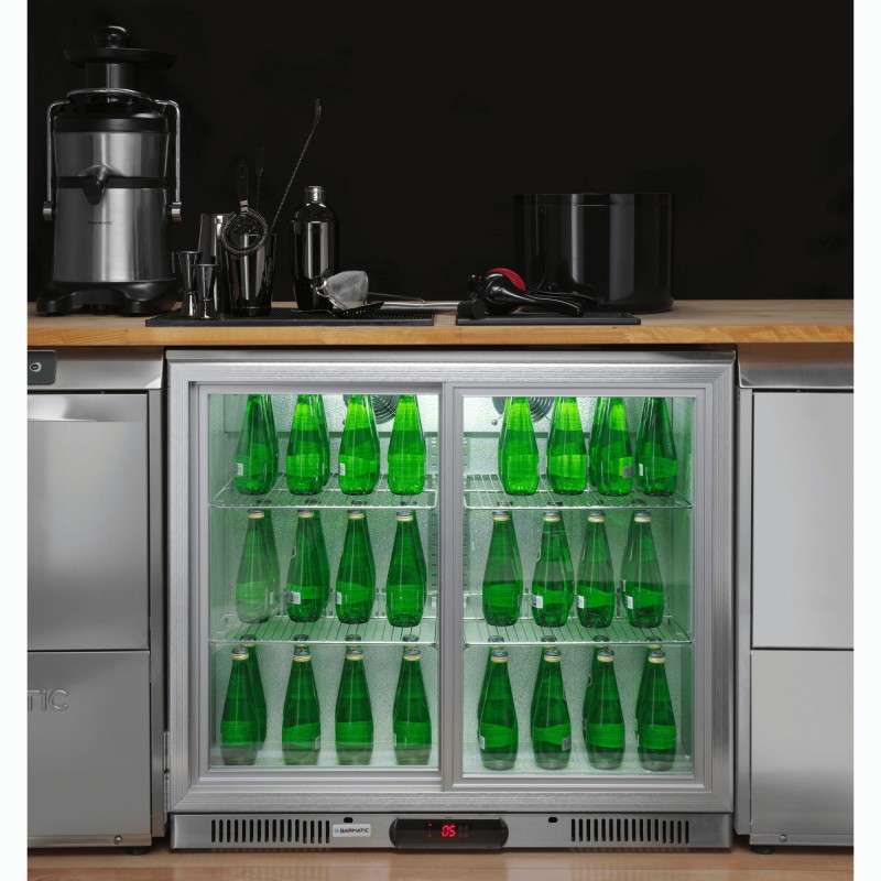Réfrigérateur de bar CANDOUR 198L avec porte coulissante, 900x520x(H)835, noir - Finedine