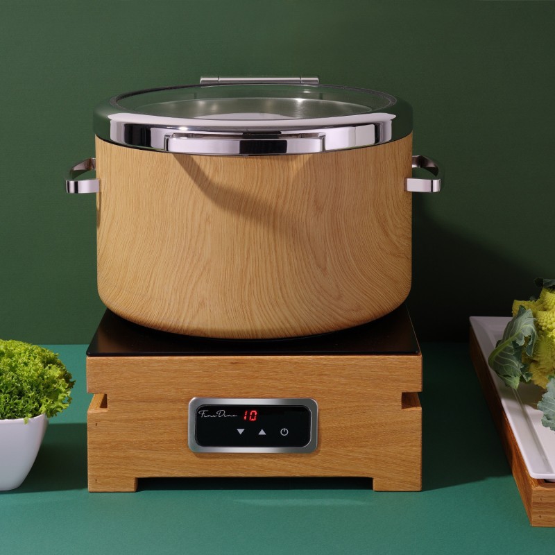 Chafing dish rond 11l en induction De Luxe Madeira avec couvercle en verre - Finedine