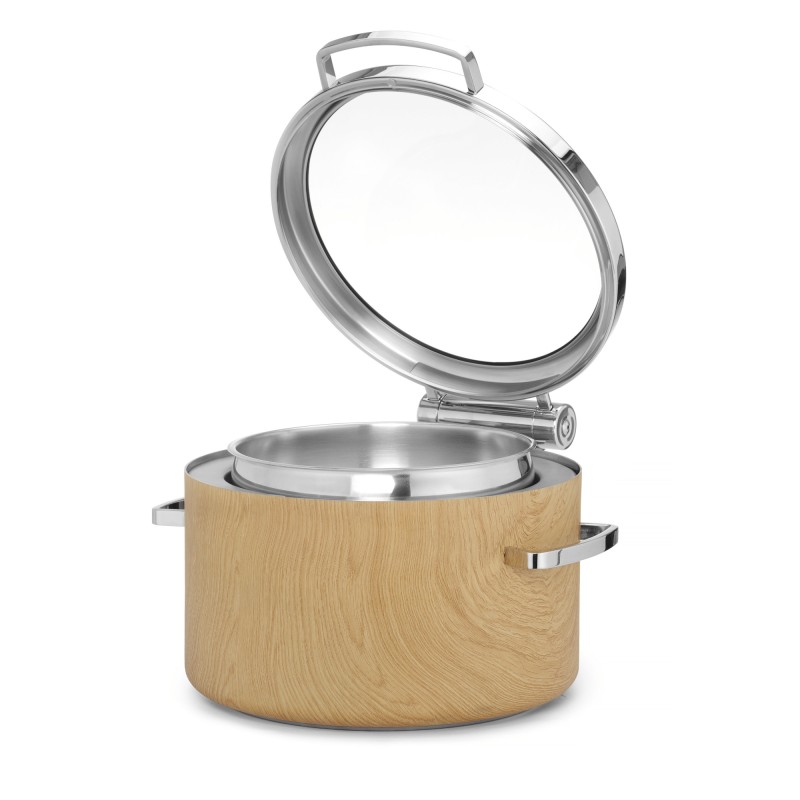 Chafing dish rond 11l en induction De Luxe Madeira avec couvercle en verre - Finedine