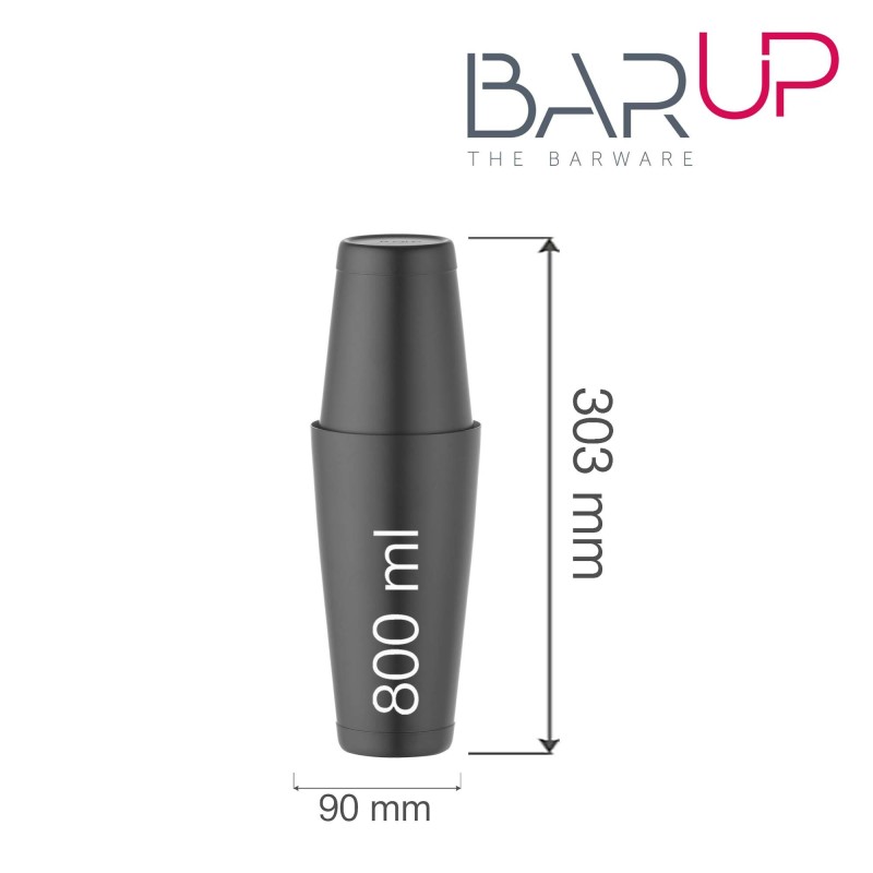 Shaker Boston en acier inoxydable, Bar up, 0,8L, Noir, ø90mm - Finedine