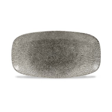 Assiette oblongue Raku Quartz Noir pour chefs, 298x153mm - Finedine