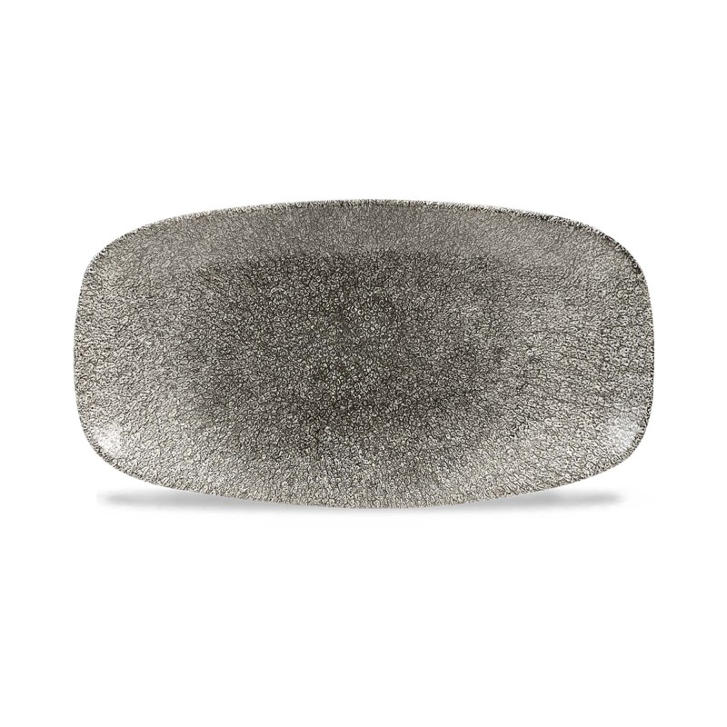 Assiette oblongue Raku Quartz Noir pour chefs, 298x153mm - Finedine