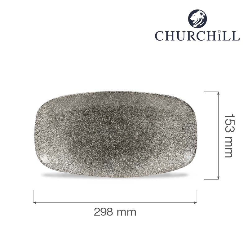Assiette oblongue Raku Quartz Noir pour chefs, 298x153mm - Finedine