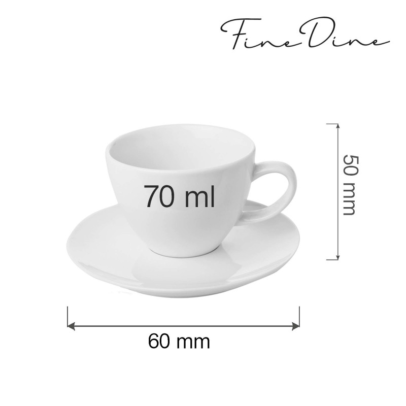 Tasse élégante Bianco avec sous-tasse, 70 ml, Lot de 6 - Finedine