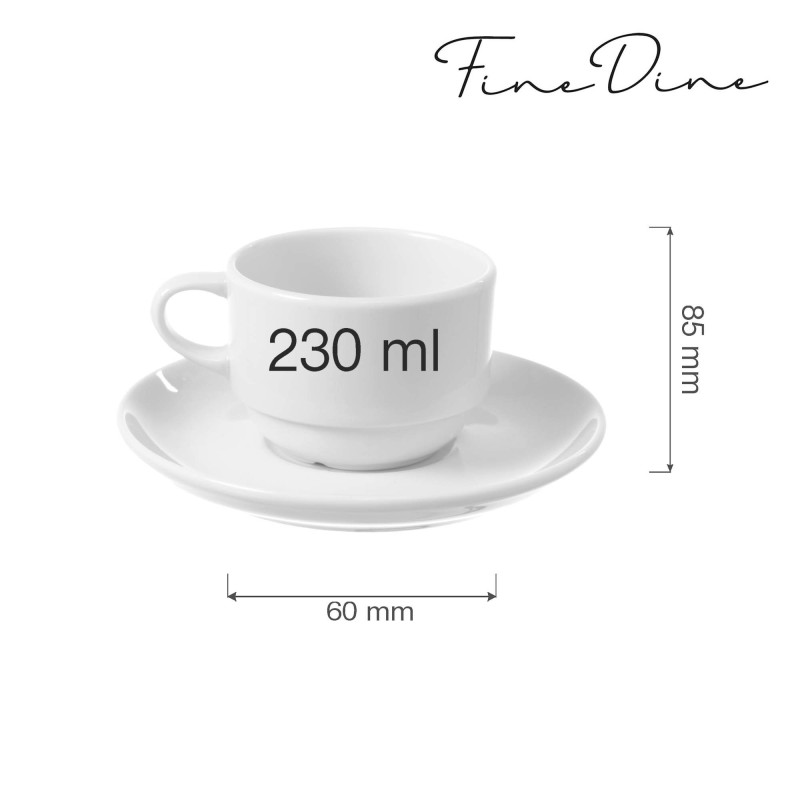 Tasse empilable Bianco avec soucoupe, 230 ml, Lot de 6 - Finedine