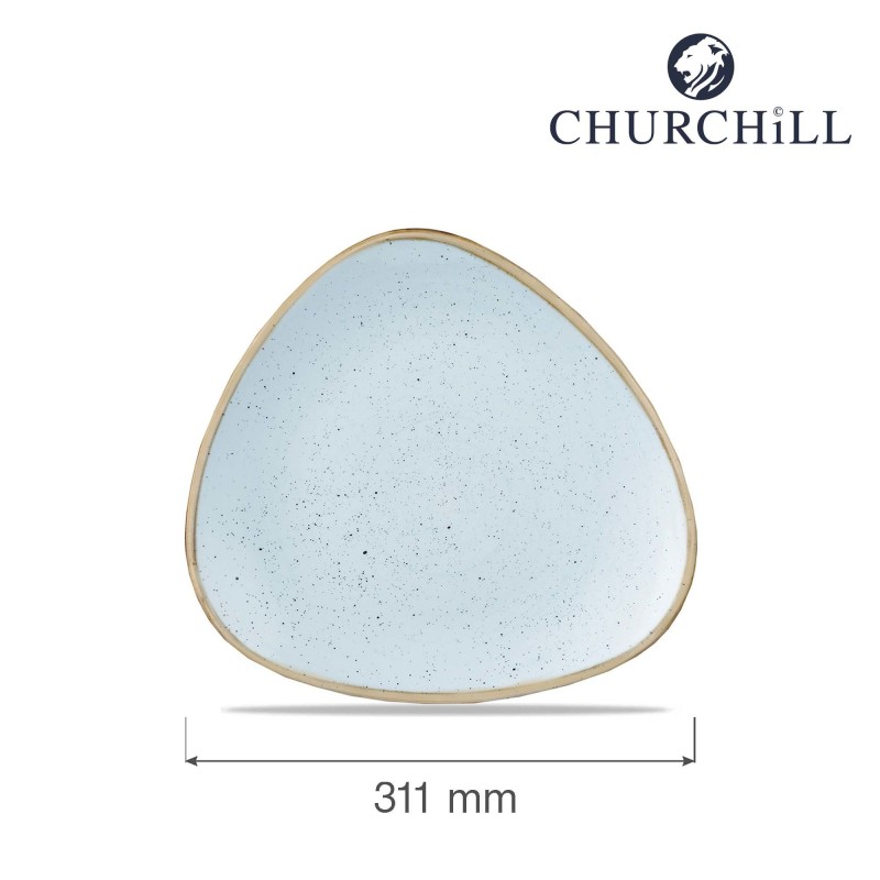 Assiette triangulaire en Stonecast Bleu Canard, 311 mm - Finedine