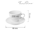 Tasse élégante Bianco avec soucoupe, 230 ml, Lot de 6 - Finedine