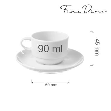 Tasse empilable Bianco avec soucoupe, 90ml, Lot de 6 - Finedine