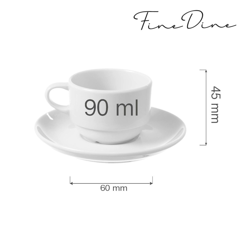 Tasse empilable Bianco avec soucoupe, 90ml, Lot de 6 - Finedine