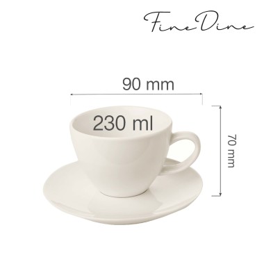 Tasse élégante Crema avec soucoupe, 230 ml, Lot de 6 - Finedine