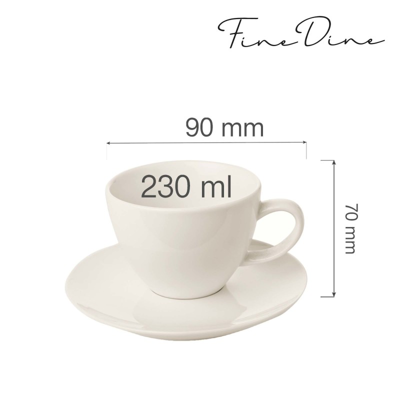 Tasse élégante Crema avec soucoupe, 230 ml, Lot de 6 - Finedine