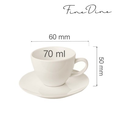 Tasse élégante Crema avec soucoupe, 70ml, Lot de 6 - Finedine