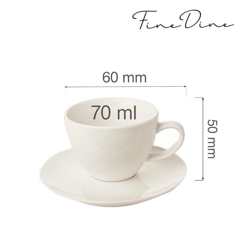 Tasse élégante Crema avec soucoupe, 70ml, Lot de 6 - Finedine