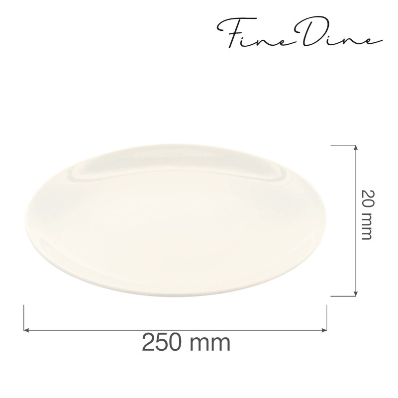 Assiette crema sans rebord, 250 mm, Lot de 6 - Finedine
