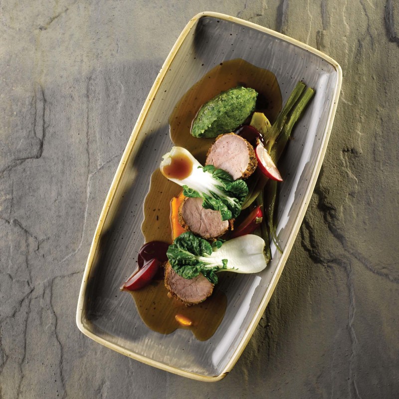 Assiette oblongue Stonecast grise, 295 mm - Finedine