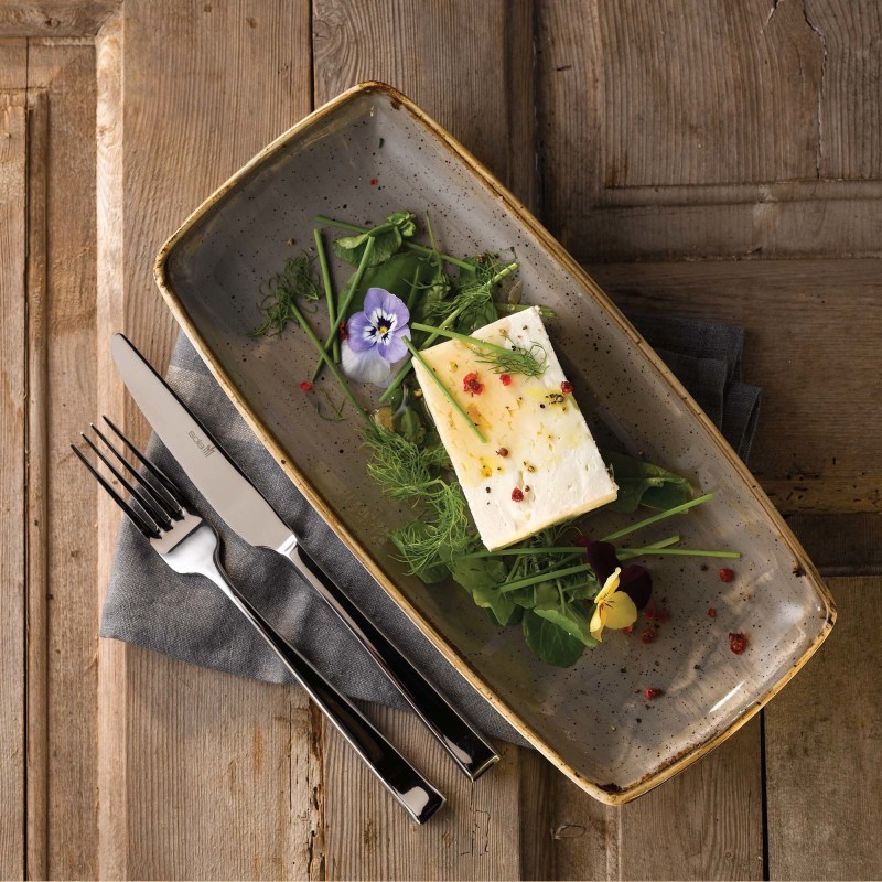 Assiette oblongue Stonecast grise, 295 mm - Finedine
