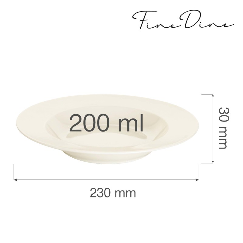 Assiette creuse Crema, 230 mm, Lot de 6 - Finedine