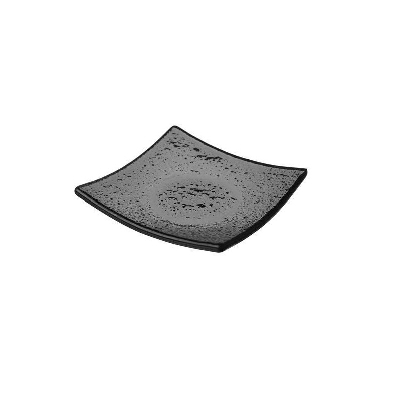 Plat en verre noir carré Vetro pour fingerfood - 80x80mm - Lot de 6 - Finedine