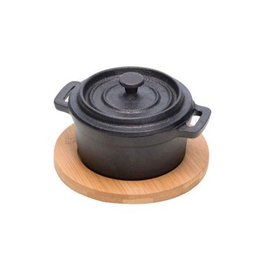 Soupière en fonte avec base en bois - 135x105(H)80mm - Finedine