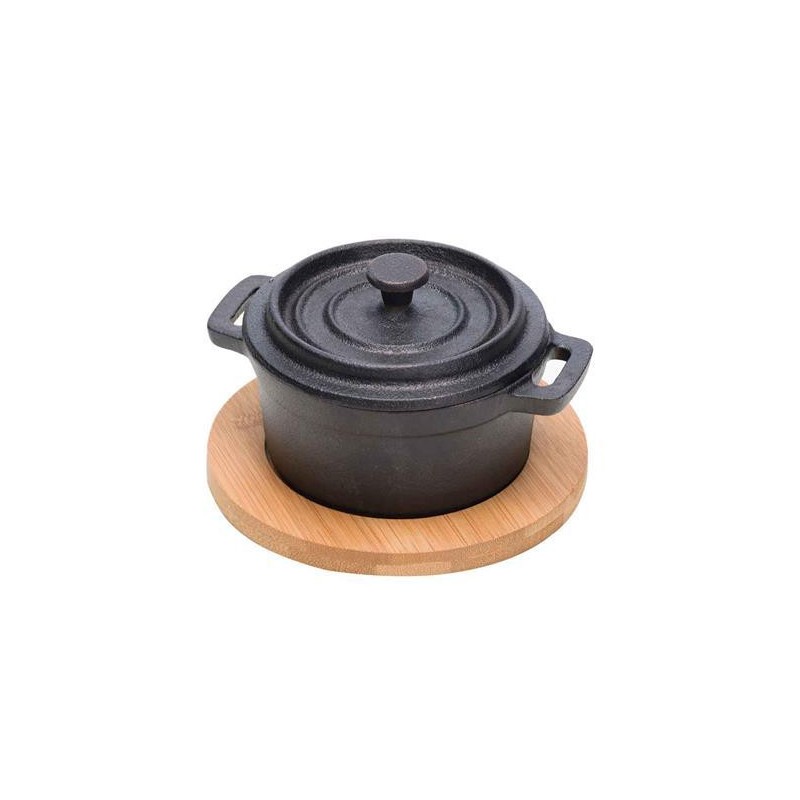 Soupière en fonte avec base en bois - 135x105(H)80mm - Finedine