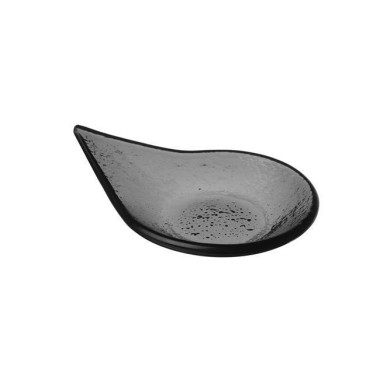Assiette en verre noir Vetro pour finger food goutte de pluie - 80x100mm - Lot de 6 - Finedine