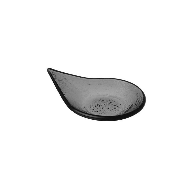 Assiette en verre noir Vetro pour finger food goutte de pluie - 80x100mm - Lot de 6 - Finedine