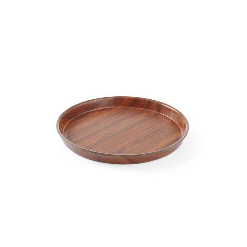Plateau rond Montana avec surface antidérapante et bord haut - noyer - 320 mm - Finedine