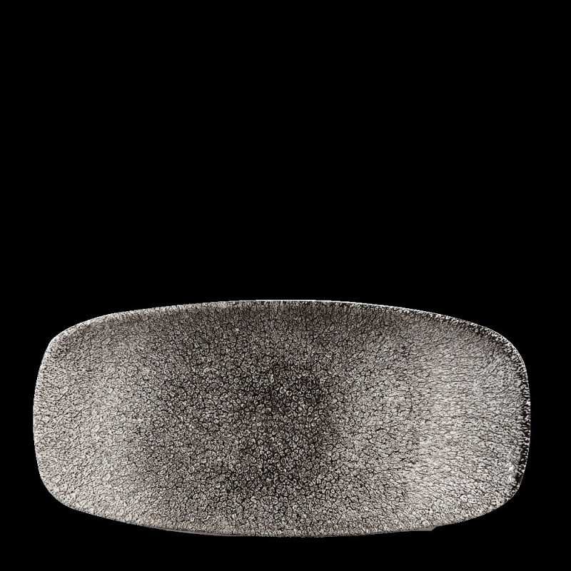 Assiette oblongue noire en quartz Raku pour chefs - 269x127mm - Finedine