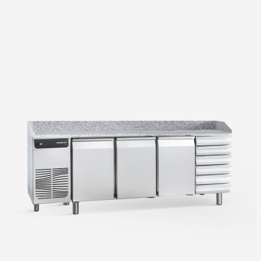 Table réfrigérée pour pizza avec dosseret 3 portes et tiroirs 609 L - Samaref