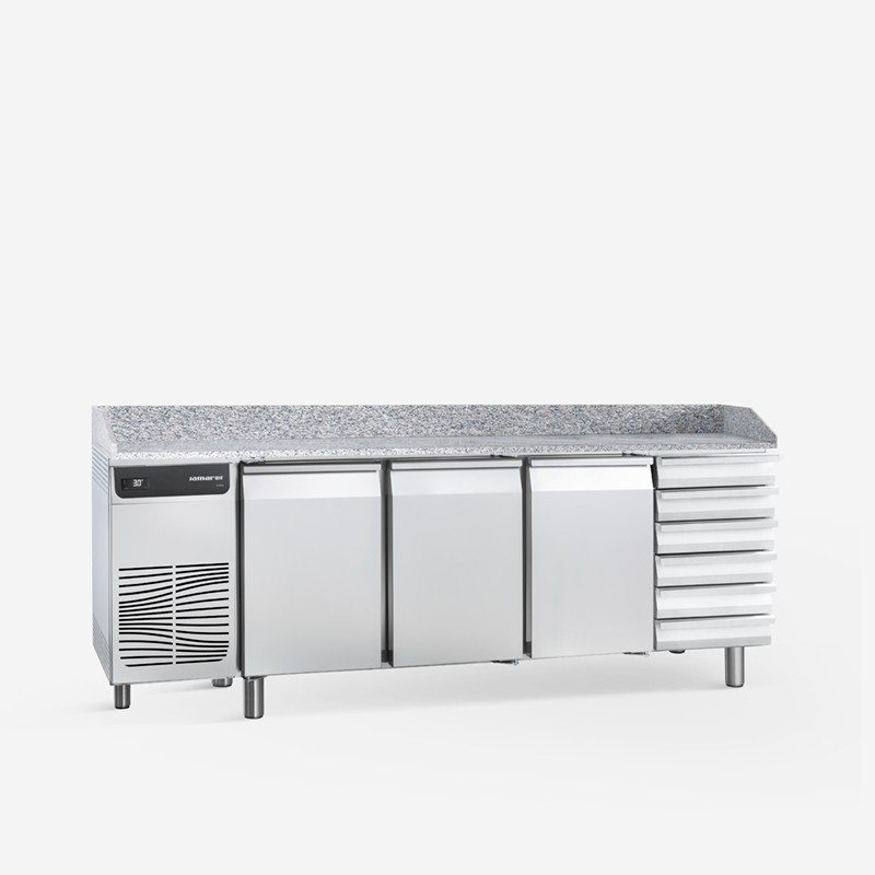 Table réfrigérée pour pizza avec dosseret 3 portes et tiroirs 609 L - Samaref