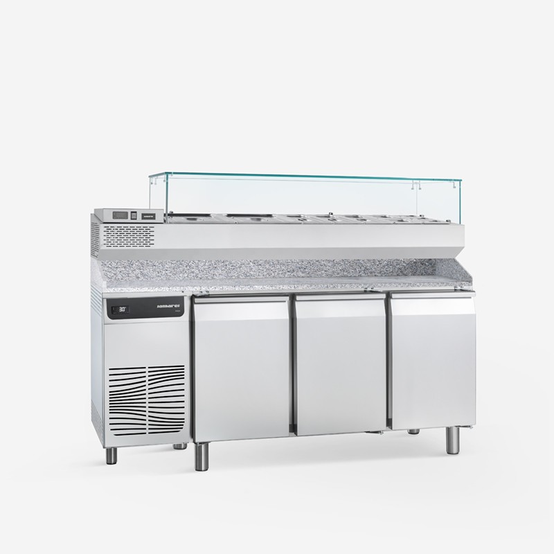 Table réfrigérée pour pizza avec dosseret et vitrine 609 L - Samaref