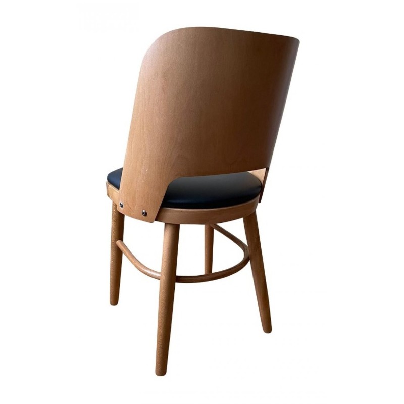 Chaise MILA - Bois hêtre finition chêne miel - Assise vinyle noir - Lot de 4 - Sinotec
