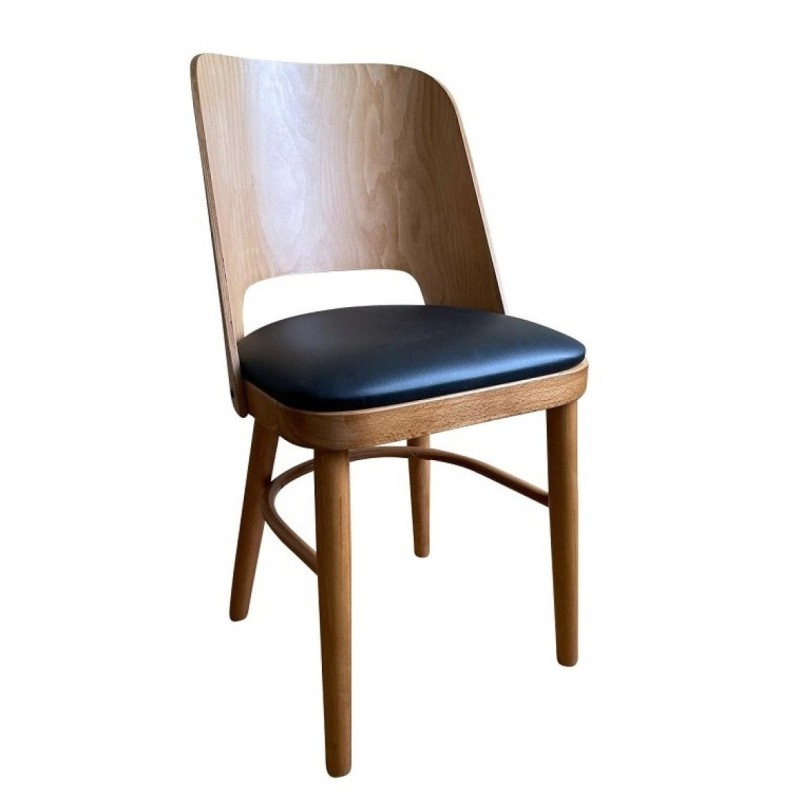 Chaise MILA - Bois hêtre finition chêne miel - Assise vinyle noir - Lot de 4 - Sinotec