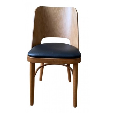 Chaise MILA - Bois hêtre finition chêne miel - Assise vinyle noir - Lot de 4 - Sinotec