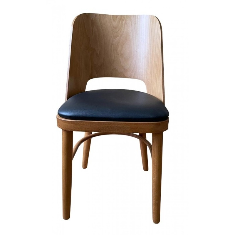 Chaise MILA - Bois hêtre finition chêne miel - Assise vinyle noir - Lot de 4 - Sinotec