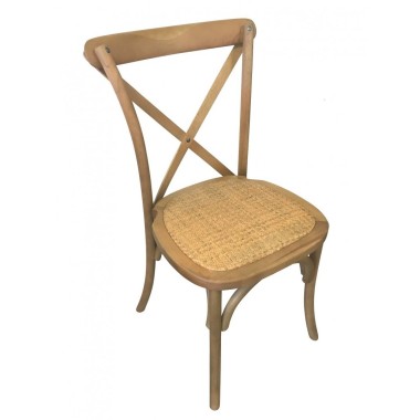Chaises Bistrot dos croisé en bois vernis clair empilable - lot de 4 - Sinotec