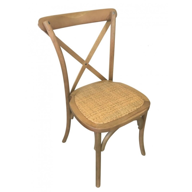 Chaises Bistrot dos croisé en bois vernis clair empilable - lot de 4 - Sinotec