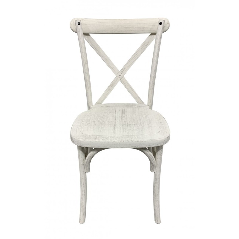 Chaises dos croisé Champêtre bois vieilli blanc - lot de 8 - Sinotec
