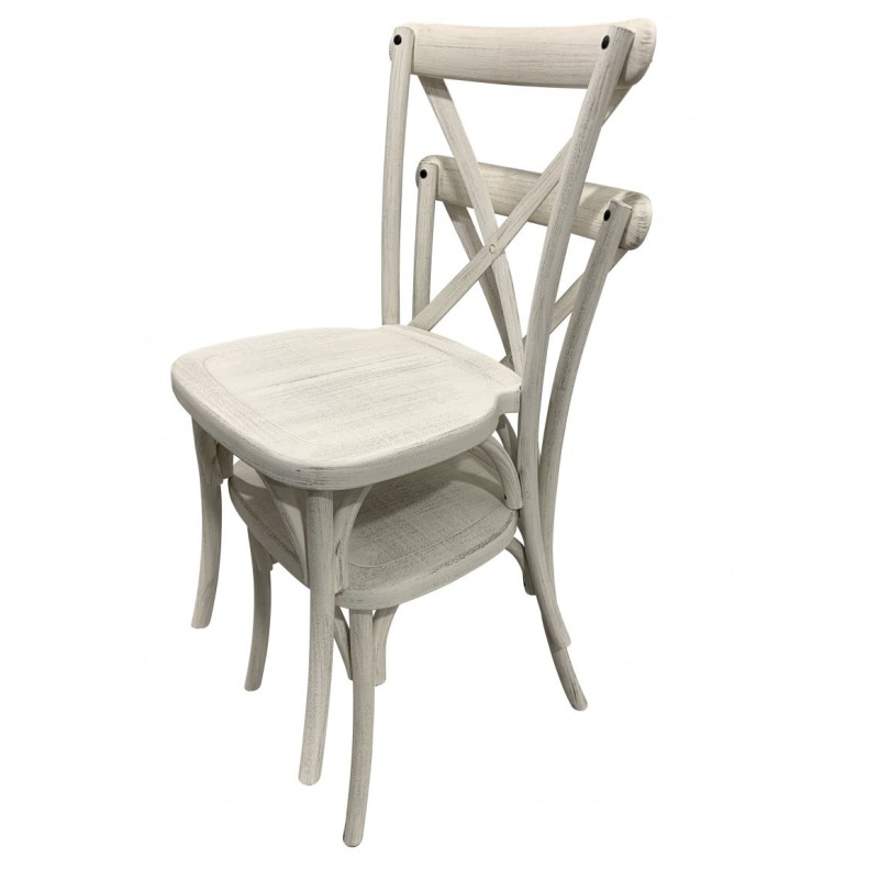 Chaises dos croisé Champêtre bois vieilli blanc - lot de 8 - Sinotec